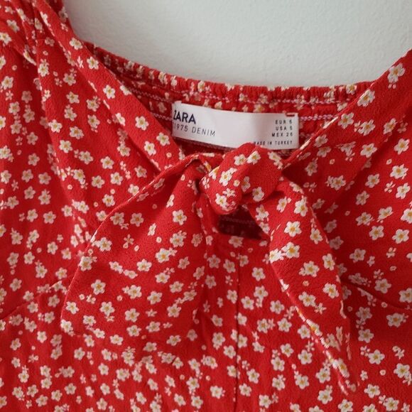 Zara Red Floral Mini Dress S - Picture 3 of 7